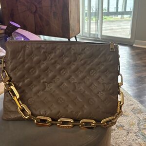 Louis Vuitton Brown Shoulder Bag with Gold Chain